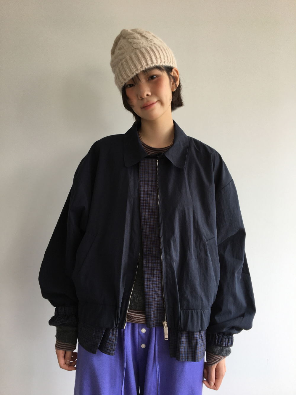 petite check frill blouson