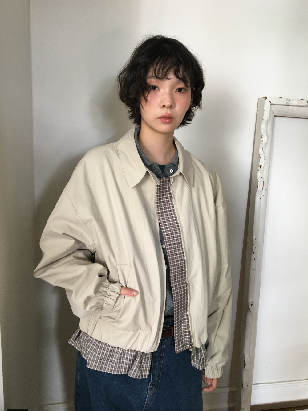 petite check frill blouson