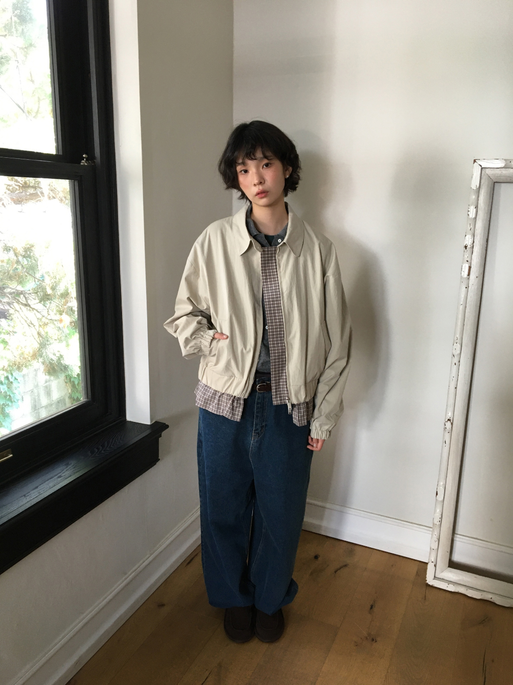 petite check frill blouson