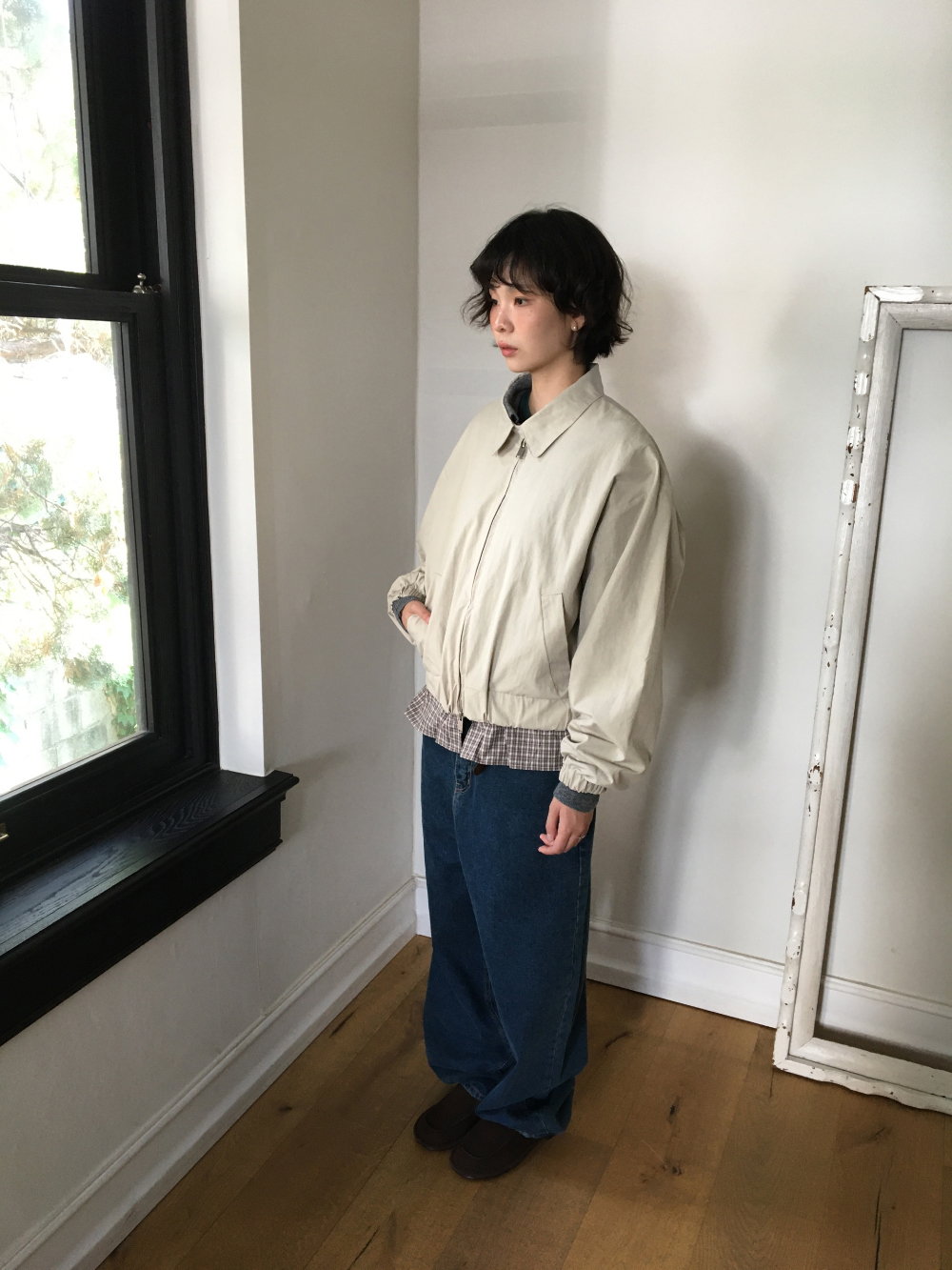 petite check frill blouson