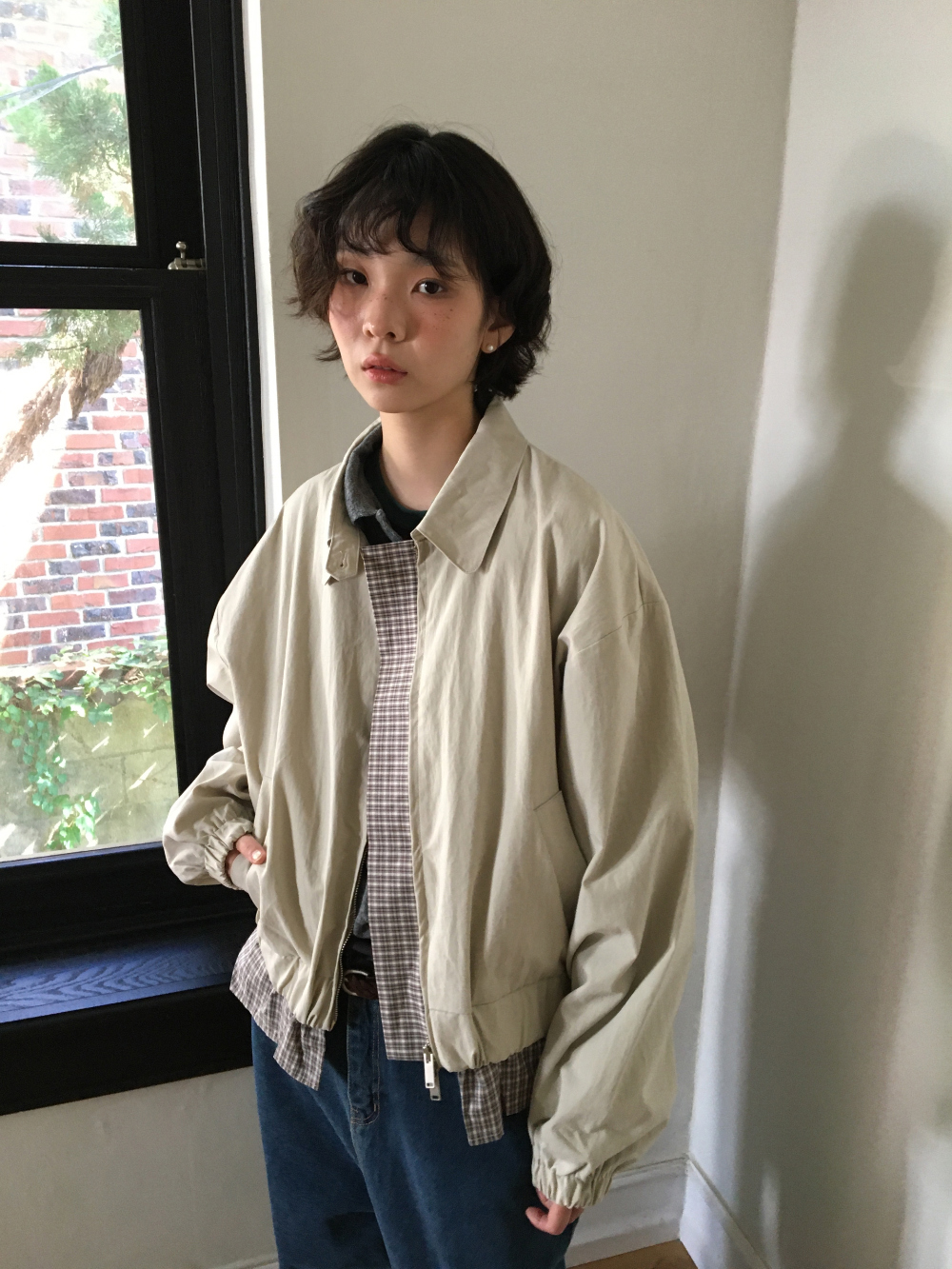 petite check frill blouson
