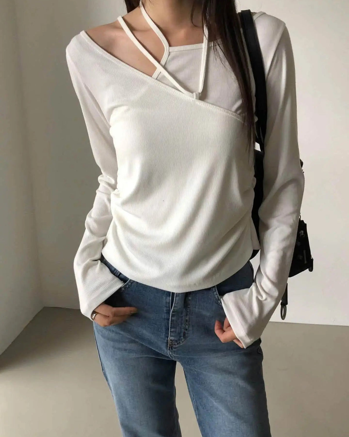 strappy asymmetric v-neck