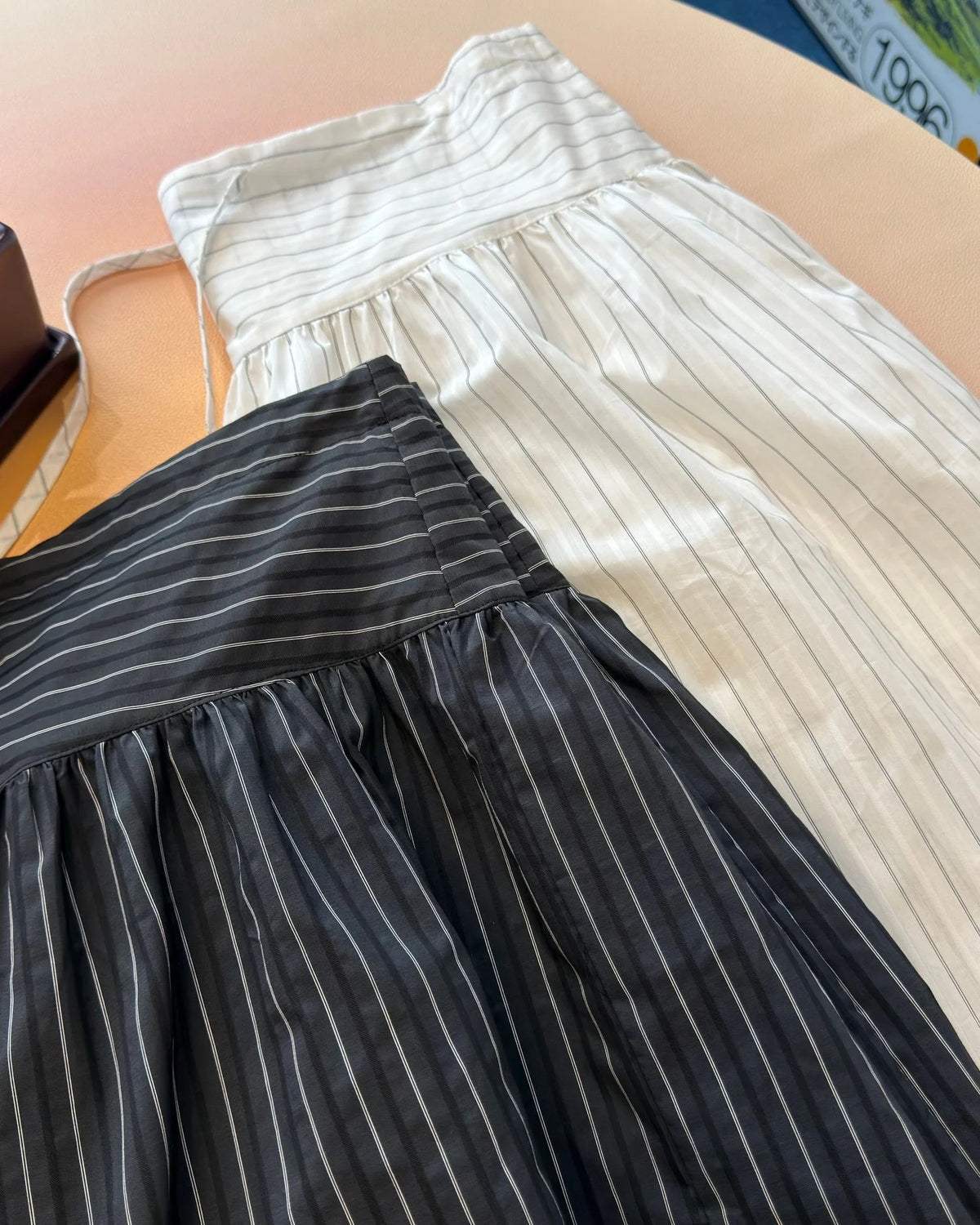 shirred stripe skirt