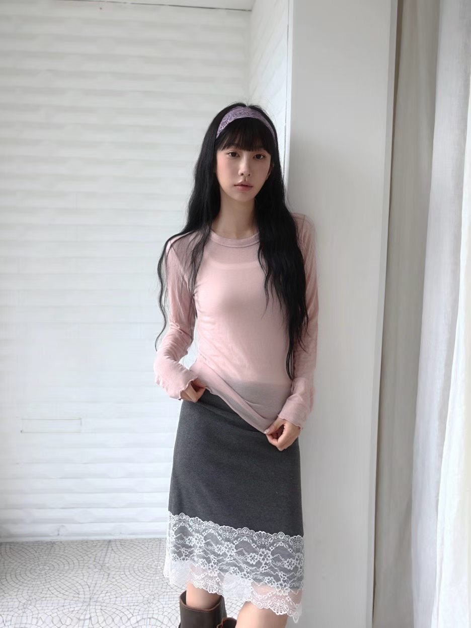 lace shirring skirt