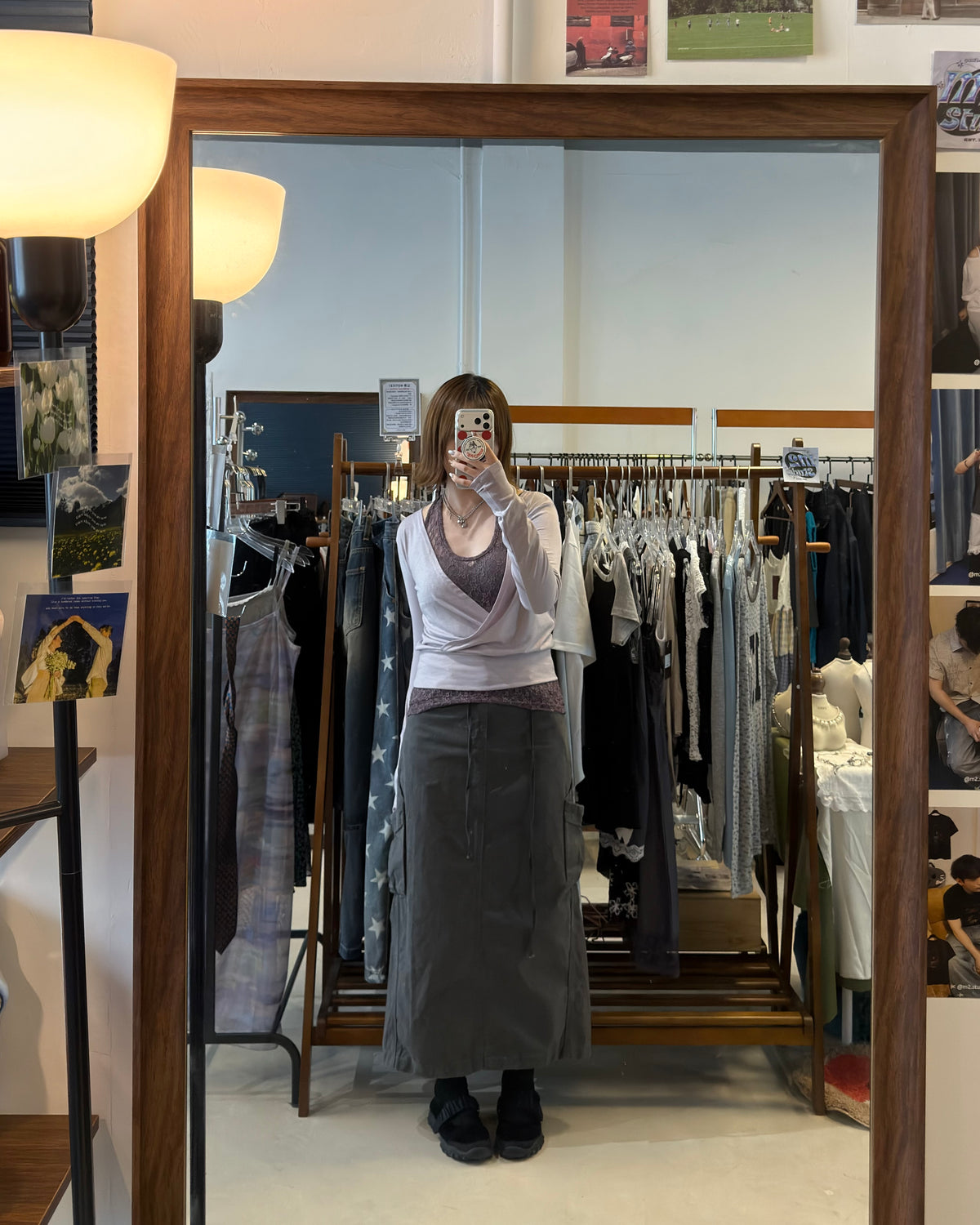 washed cargo long skirt