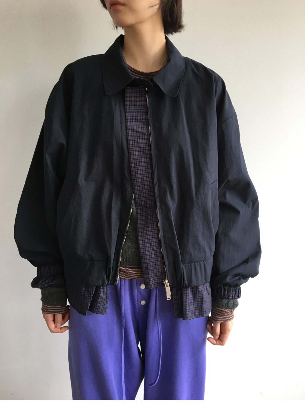 petite check frill blouson