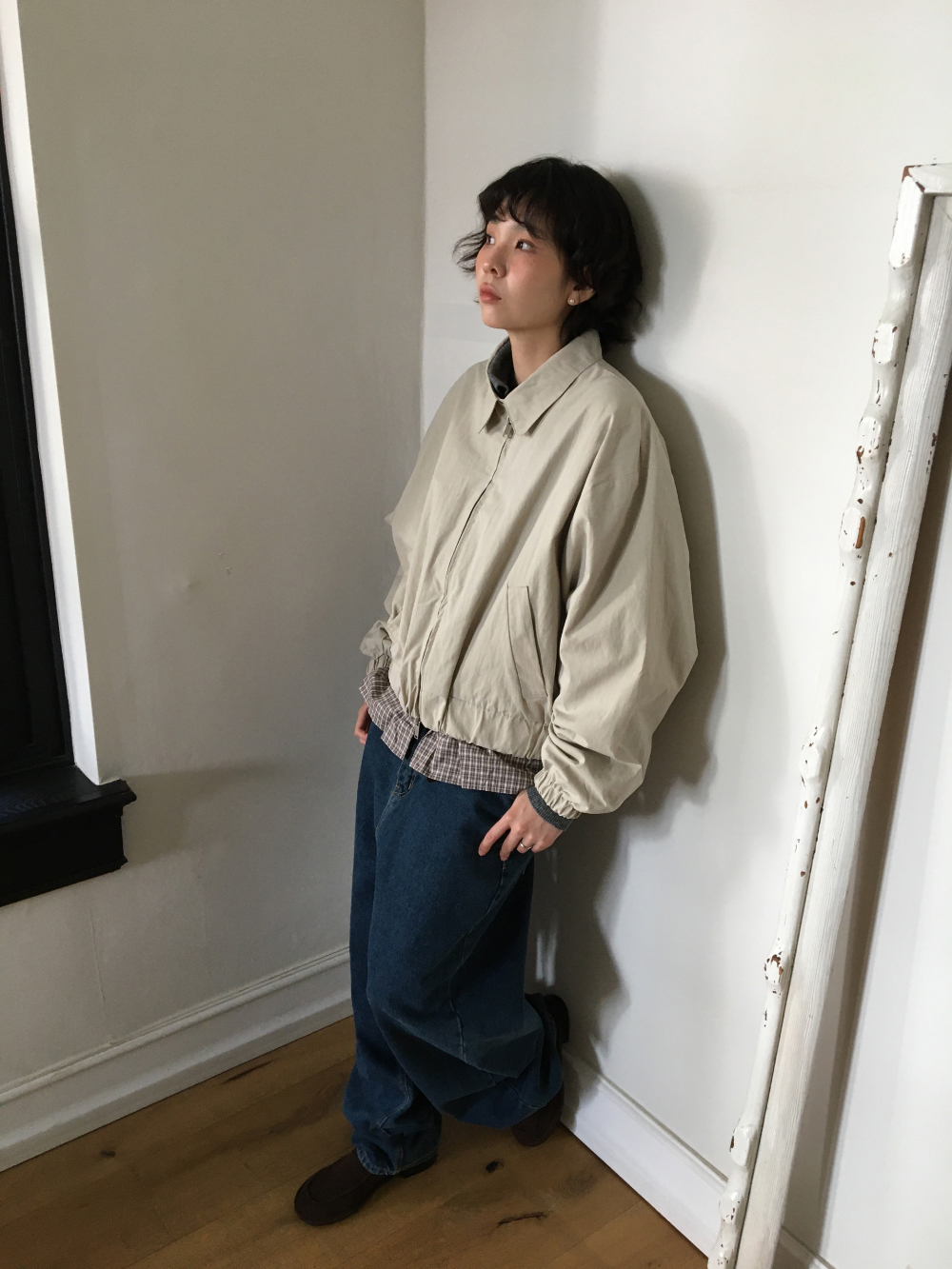 petite check frill blouson