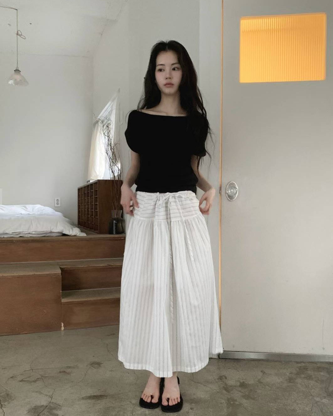 shirred stripe skirt