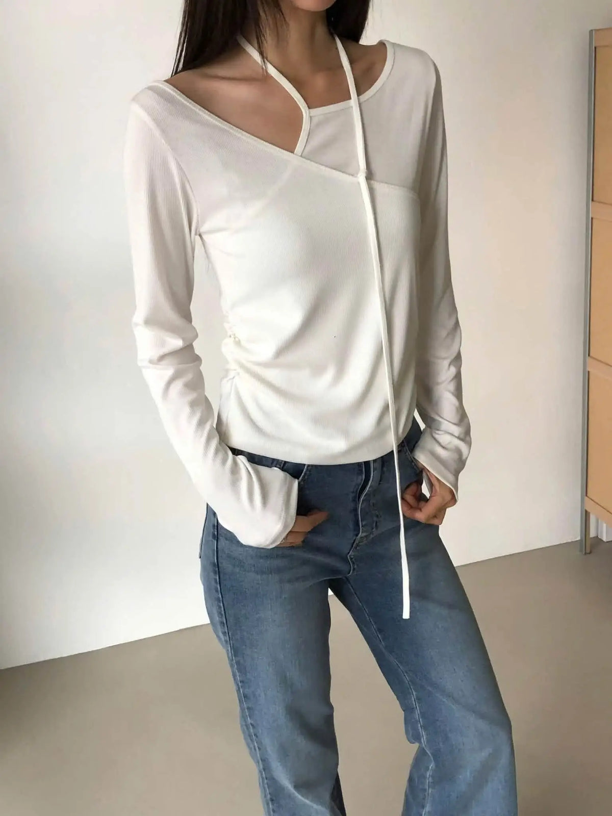 strappy asymmetric v-neck