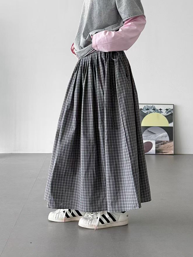 check string pleated skirt