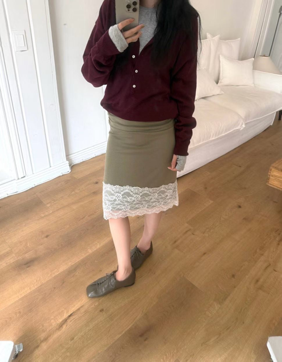 lace shirring skirt