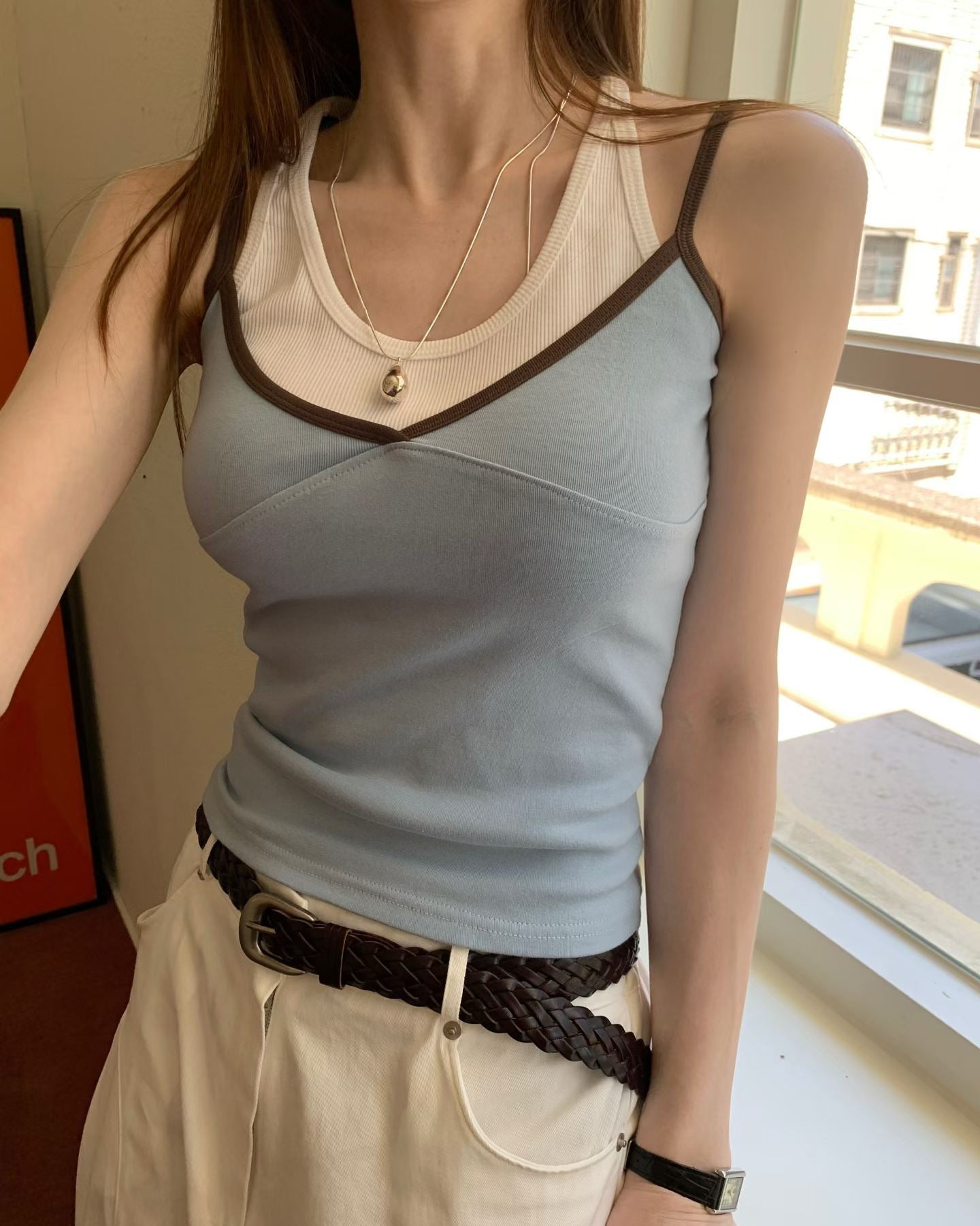 contrast stretch tank top
