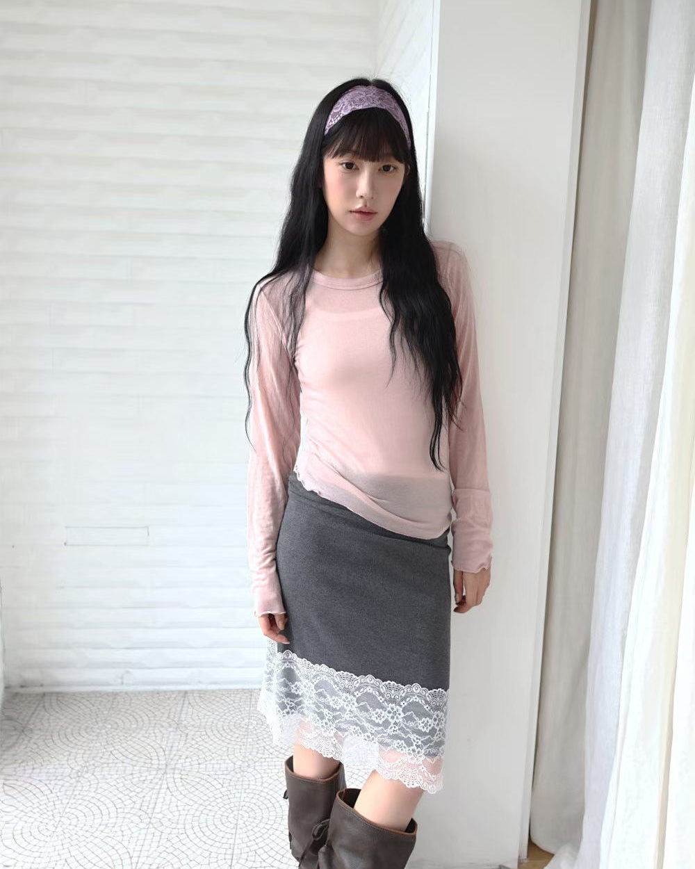 lace shirring skirt