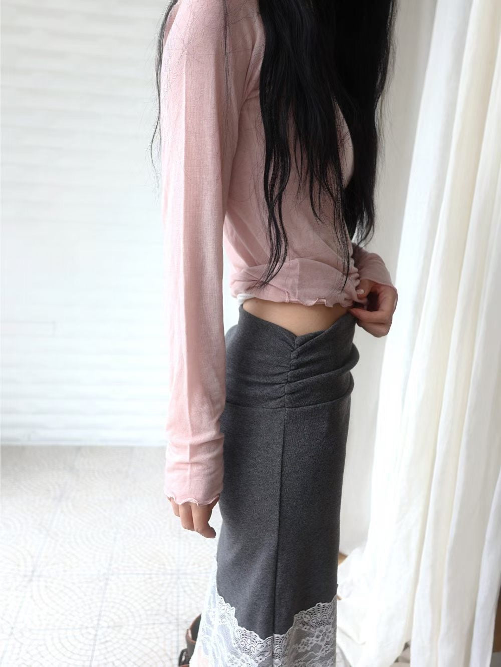 lace shirring skirt