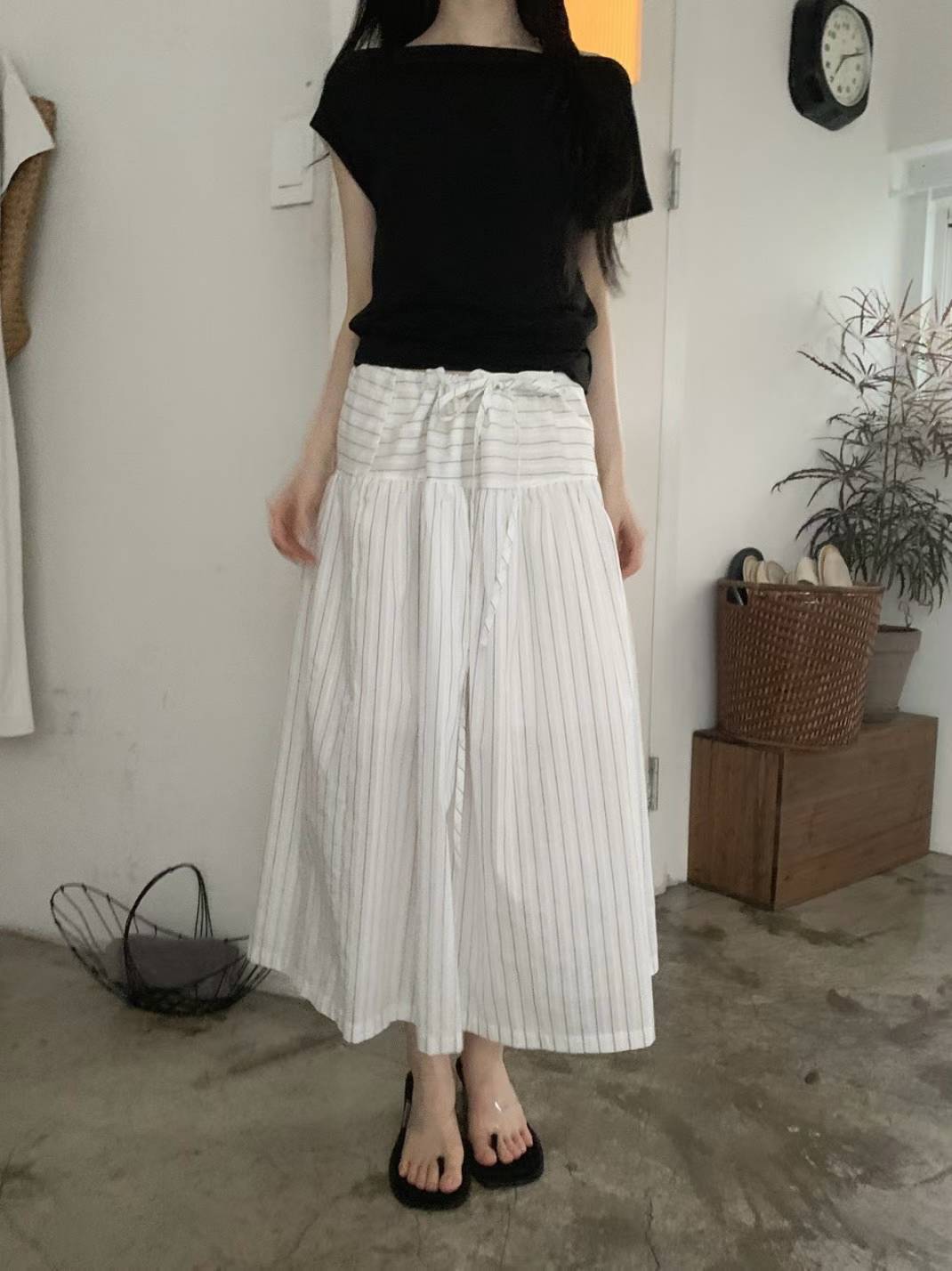 shirred stripe skirt