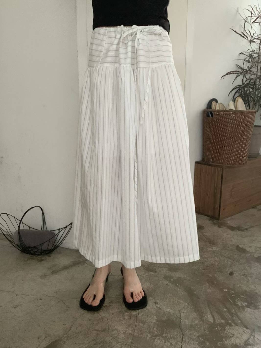 shirred stripe skirt