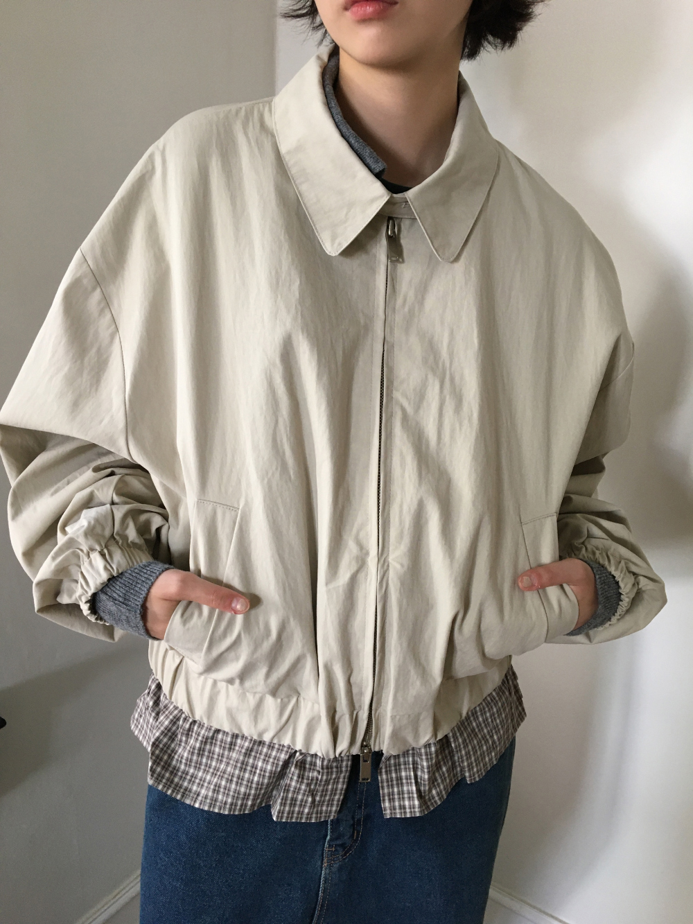 petite check frill blouson
