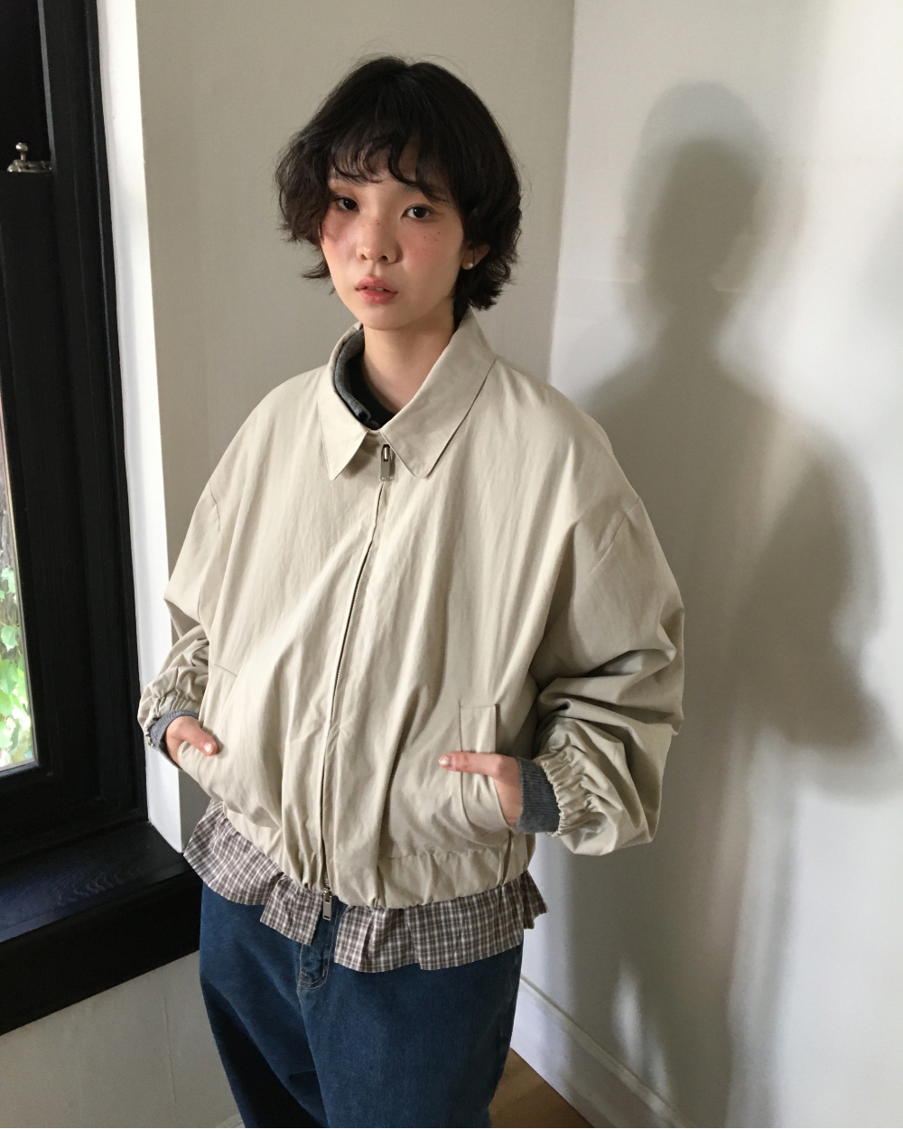 petite check frill blouson