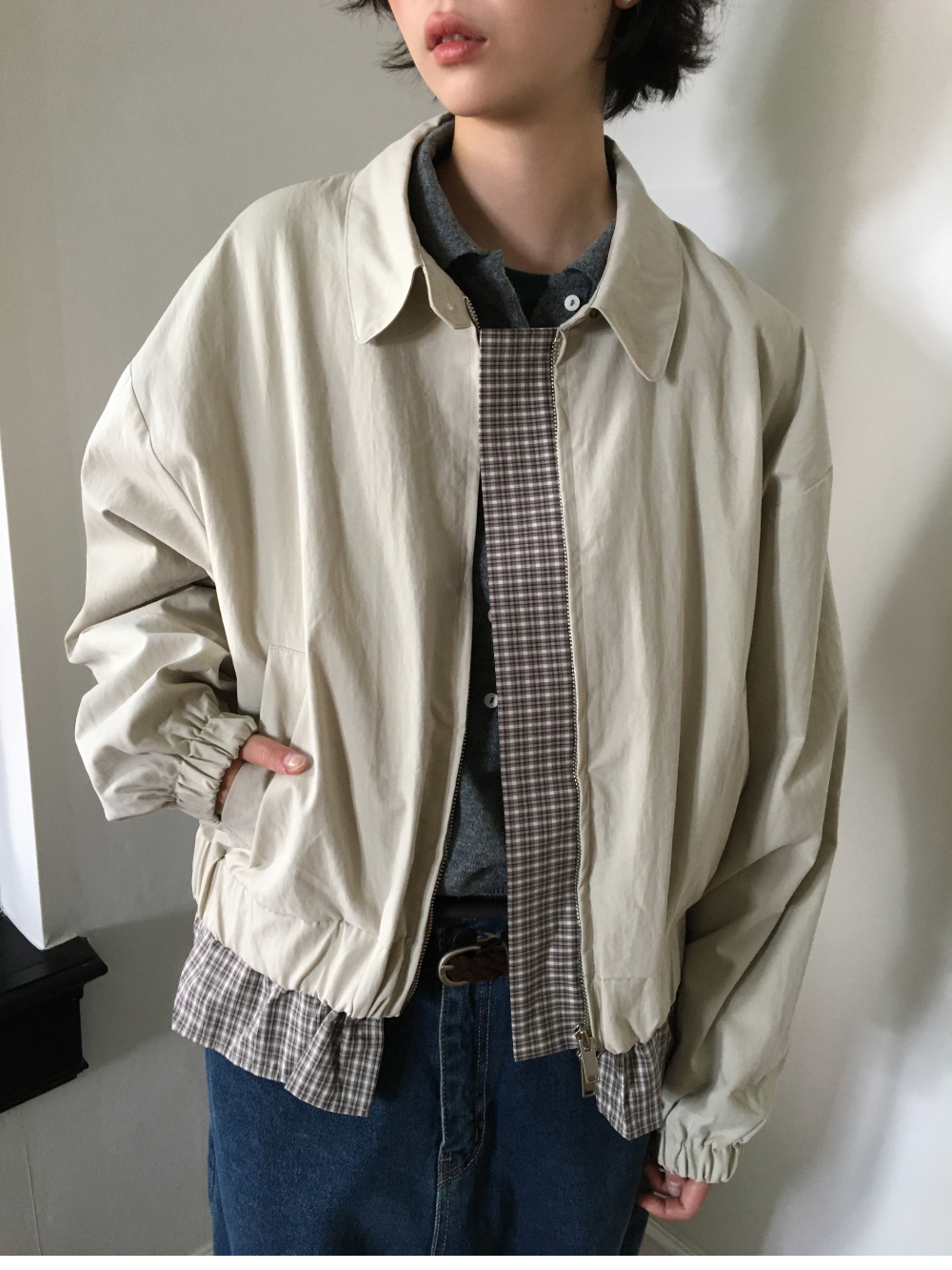 petite check frill blouson