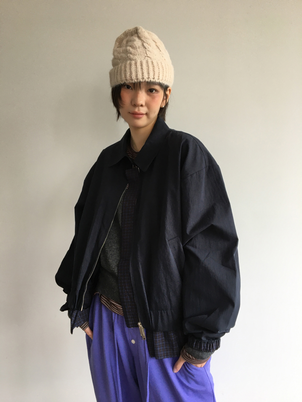 petite check frill blouson