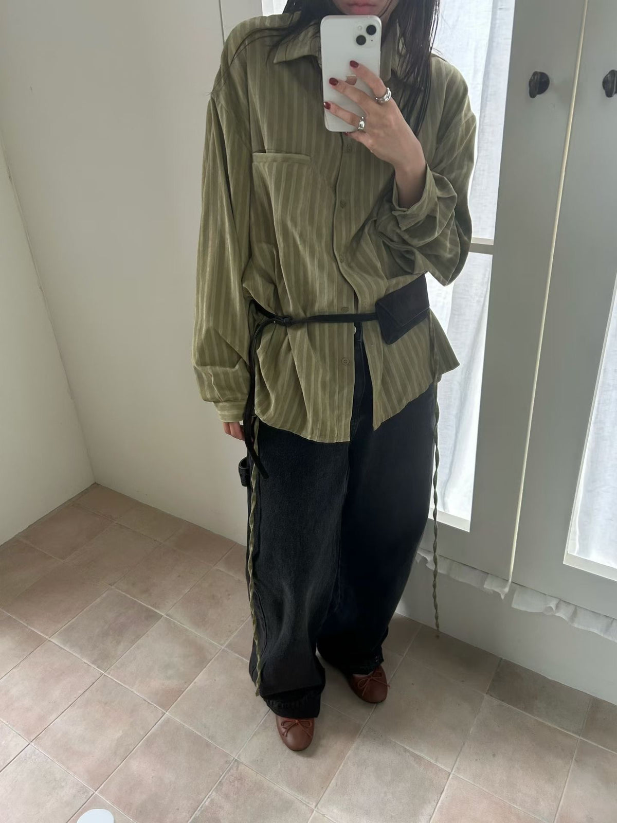 stripe two-way shirt