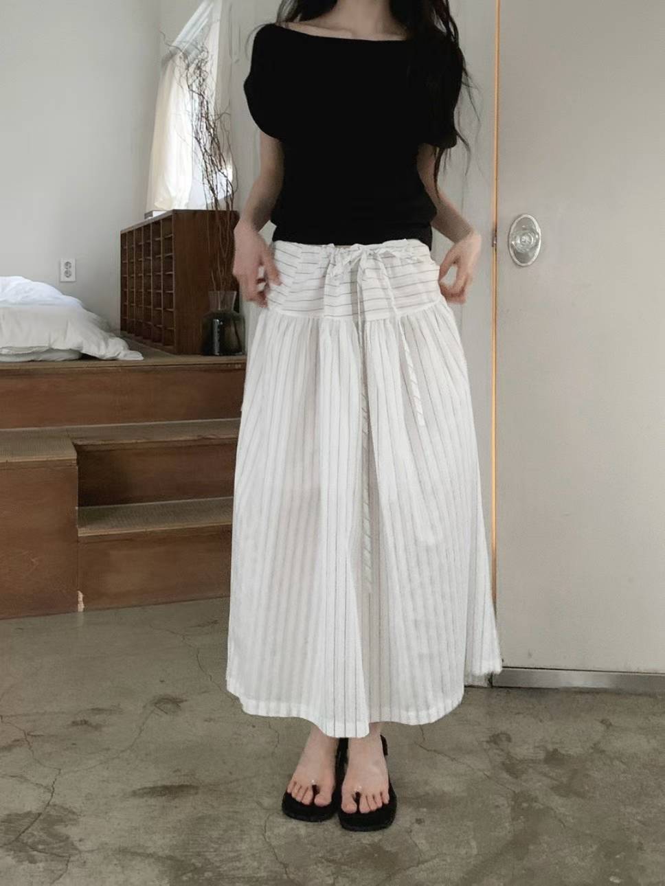 shirred stripe skirt