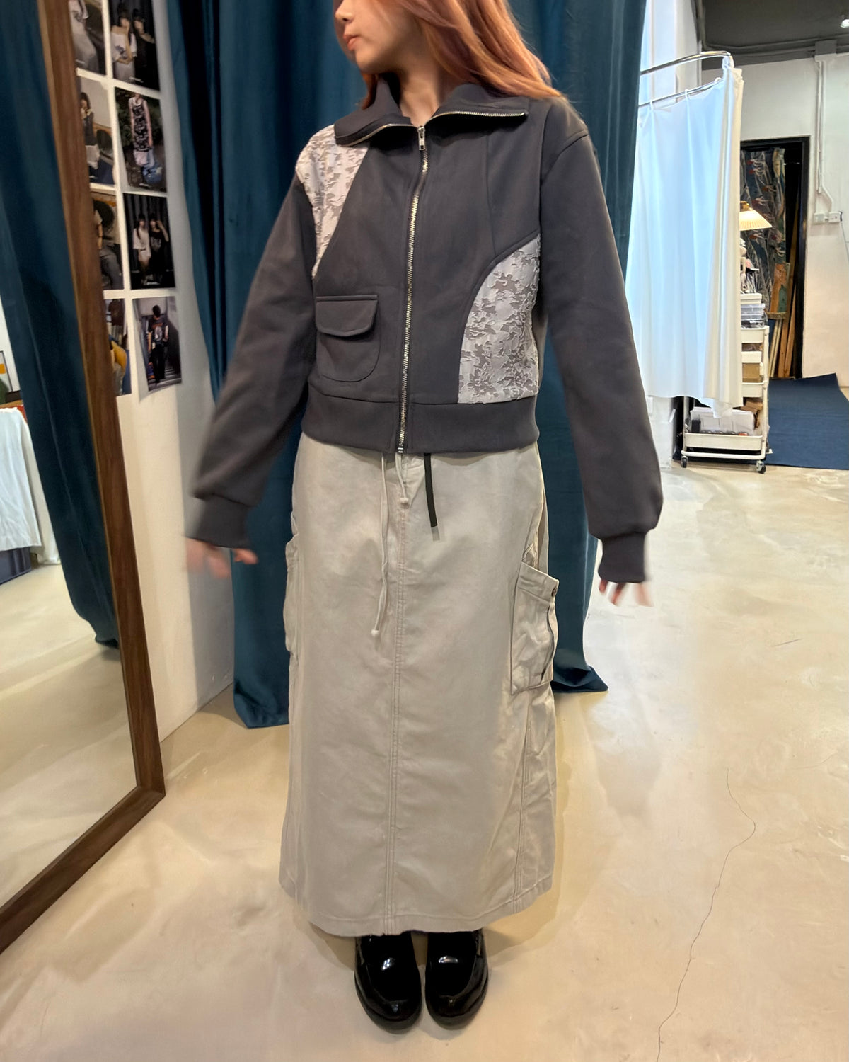 washed cargo long skirt