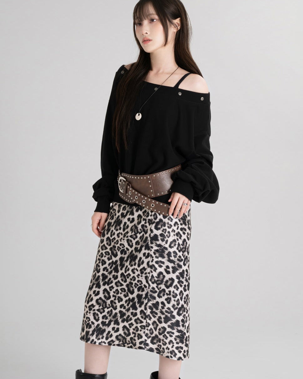 leopard print midi skirt