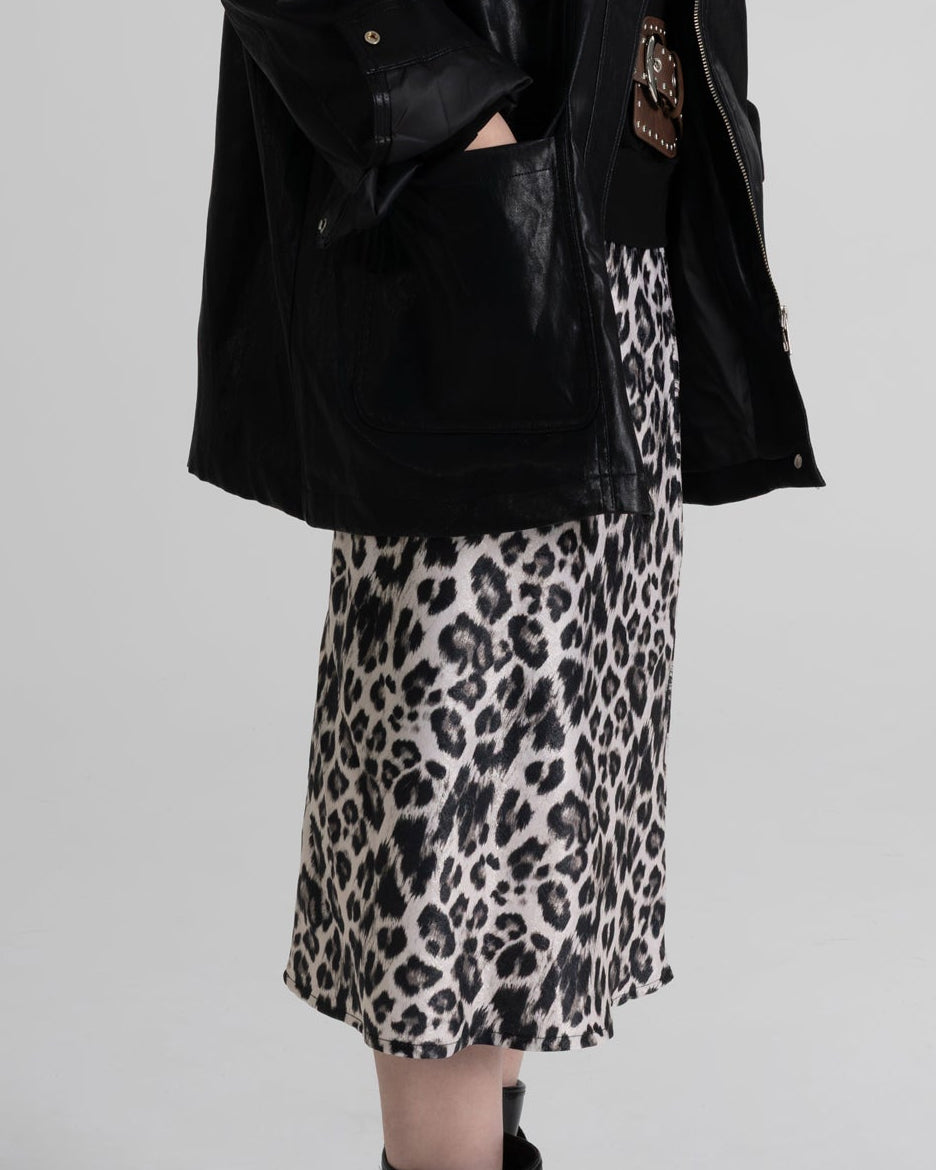 leopard print midi skirt