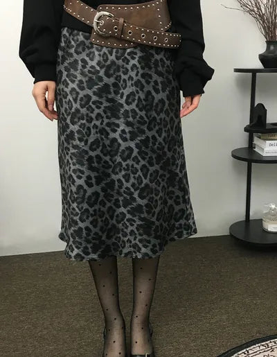 leopard print midi skirt