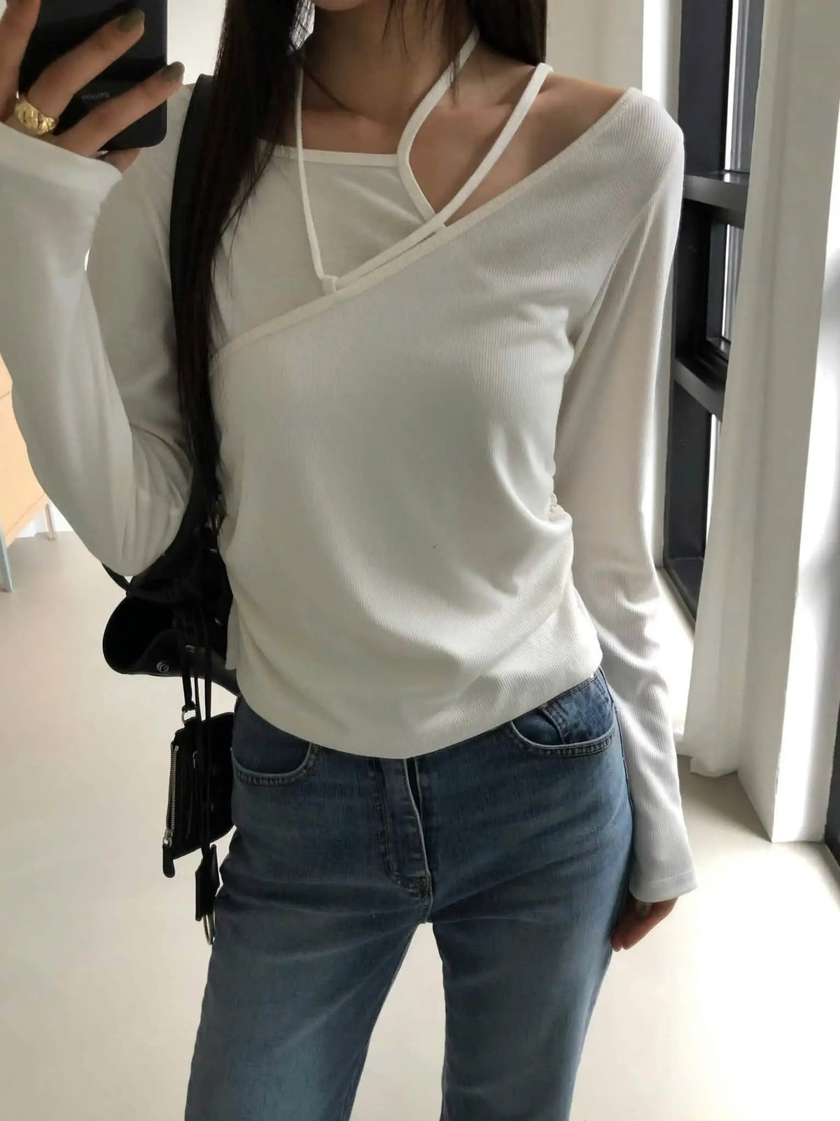 strappy asymmetric v-neck