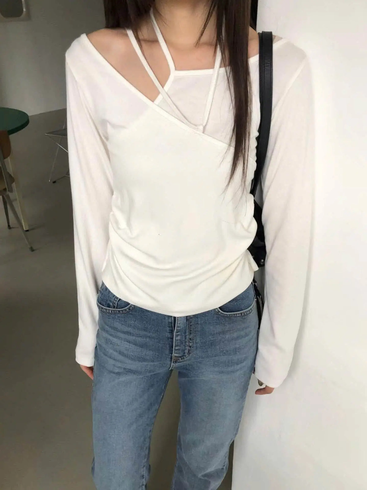 strappy asymmetric v-neck