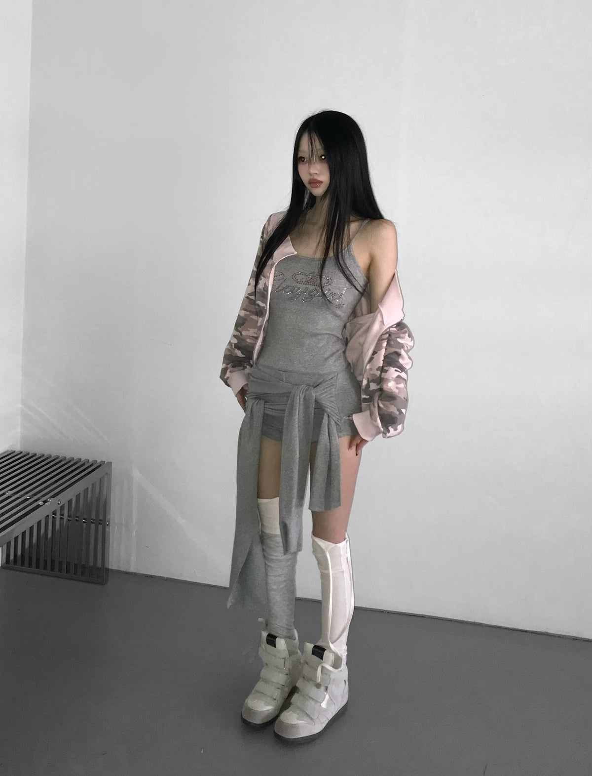 camo offshoulder jacket