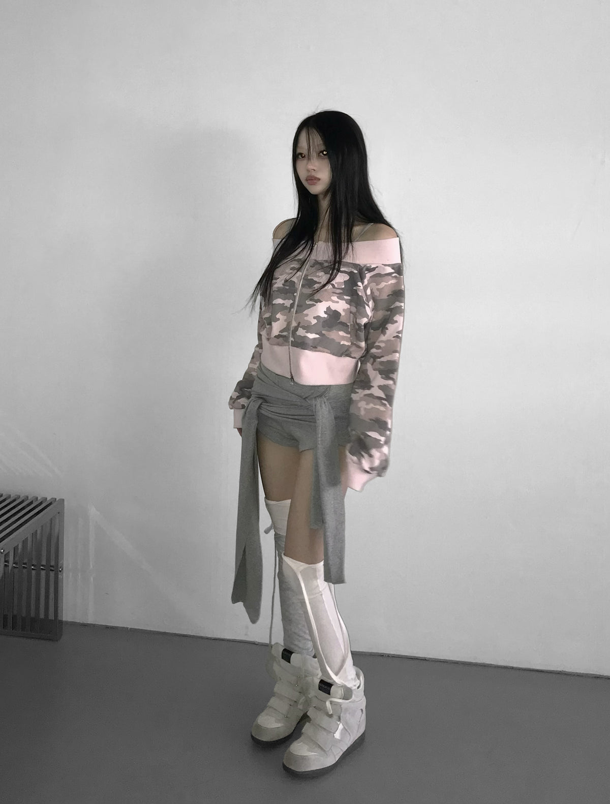 camo offshoulder jacket