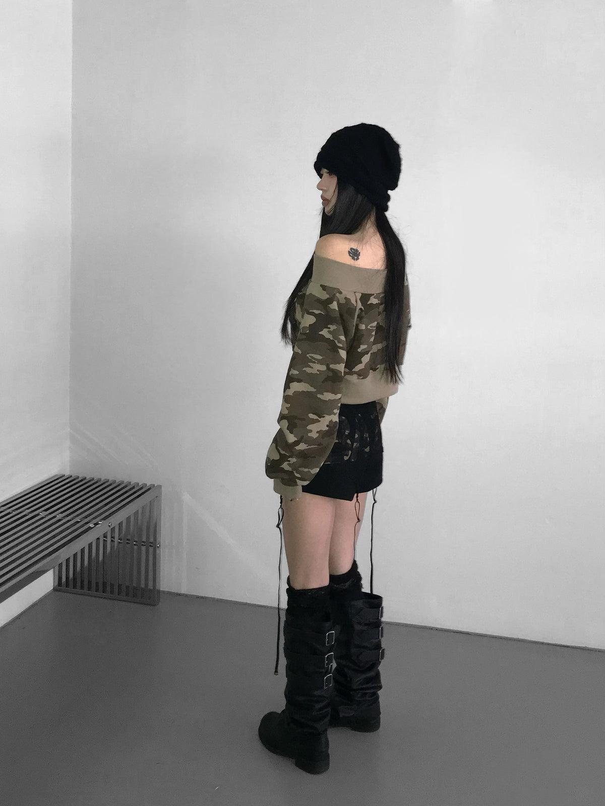 camo offshoulder jacket