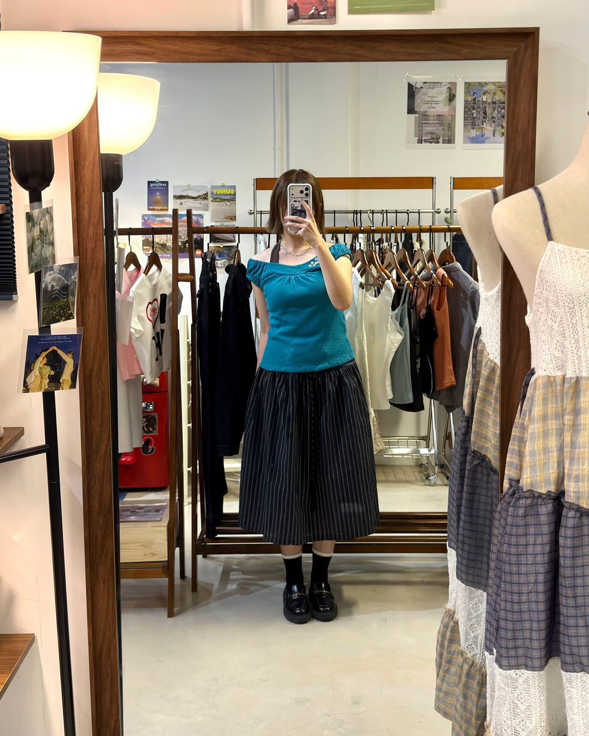 shirred stripe skirt