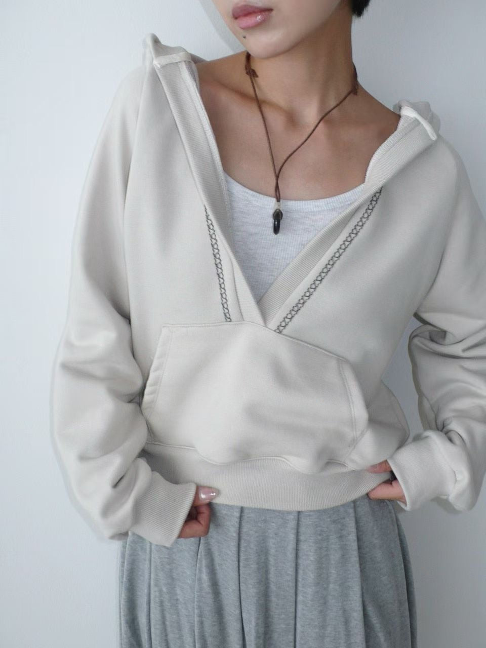 ronny embroidered v-neck hoodie