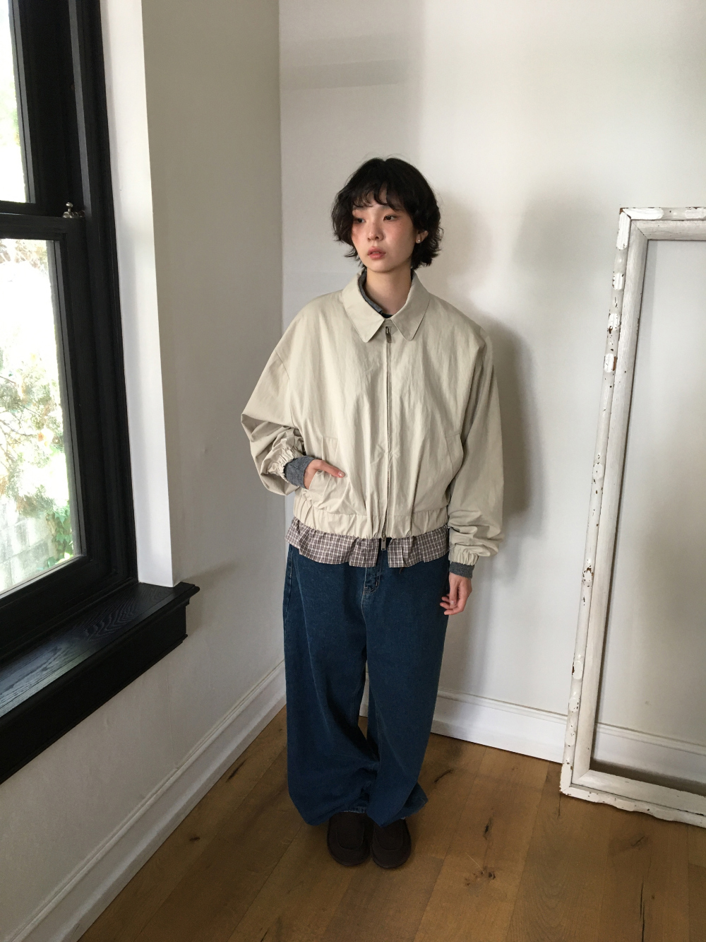 petite check frill blouson