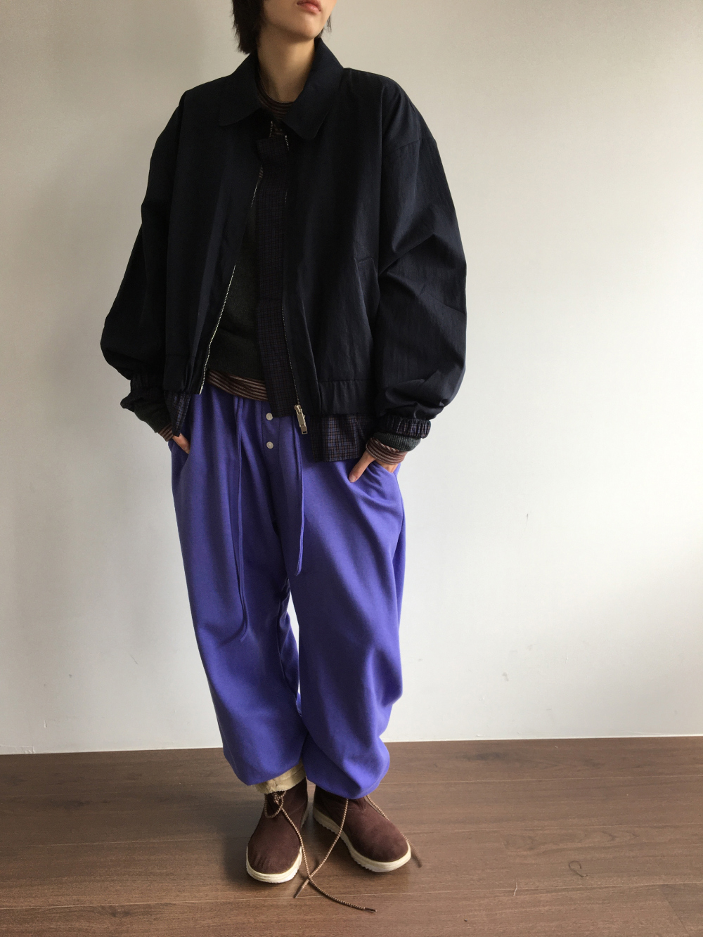petite check frill blouson