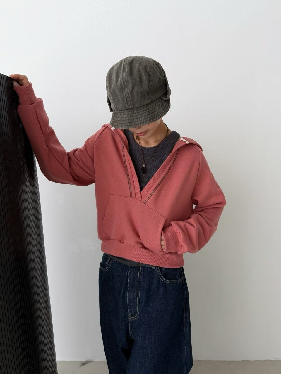 ronny embroidered v-neck hoodie