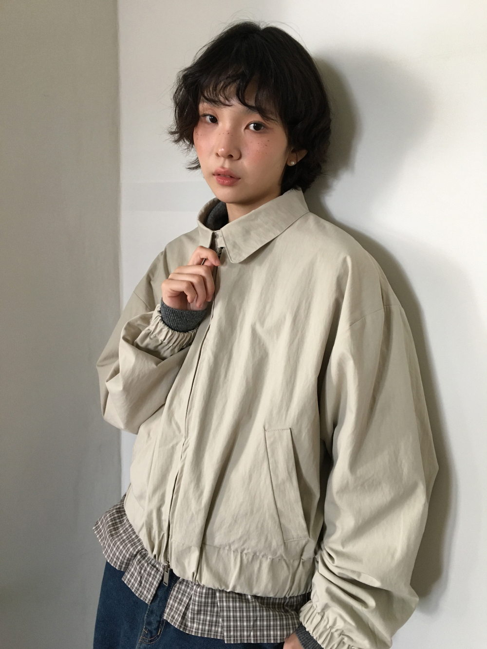 petite check frill blouson