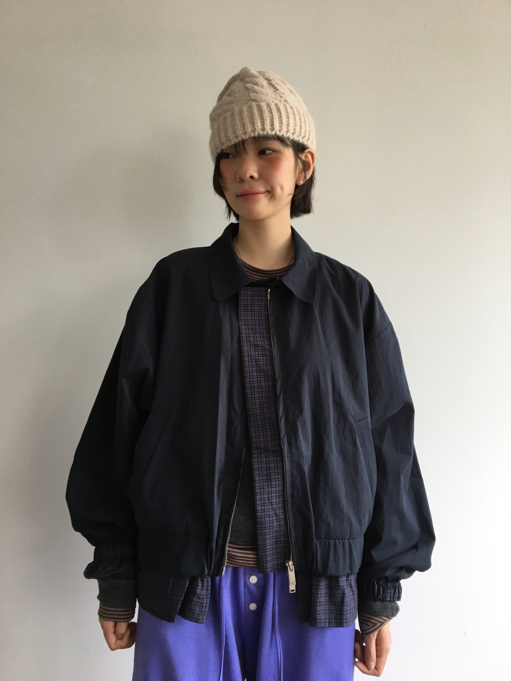 petite check frill blouson