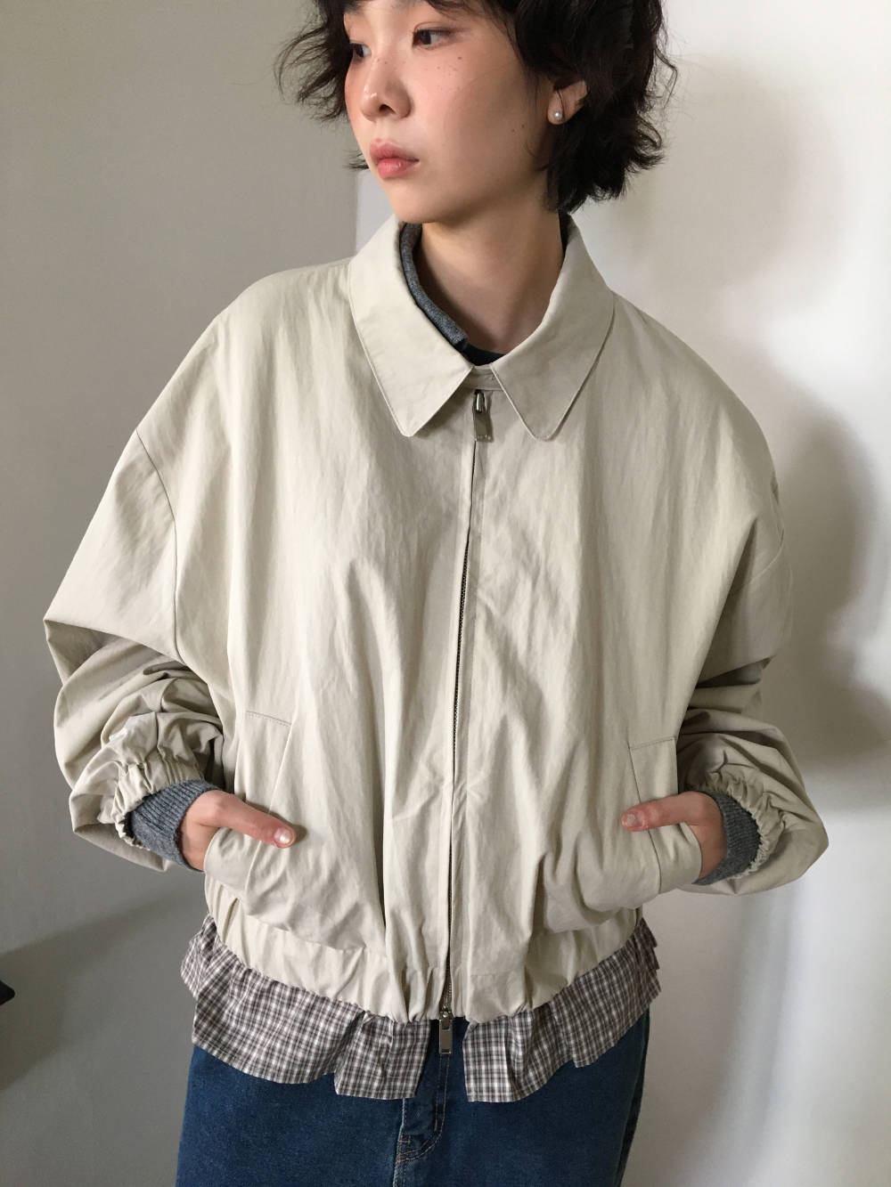 petite check frill blouson